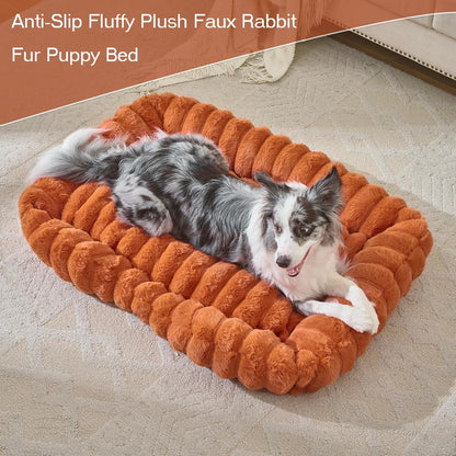 Luxury Dog Beds,Large Sized Dog Washable Furry Pet Beds,Comfort Rectangle Pet Sofa Couch with Ultra,Puppy Beds with Removable Zipper Cover,30X25X7.5Inches,Burnt Orange