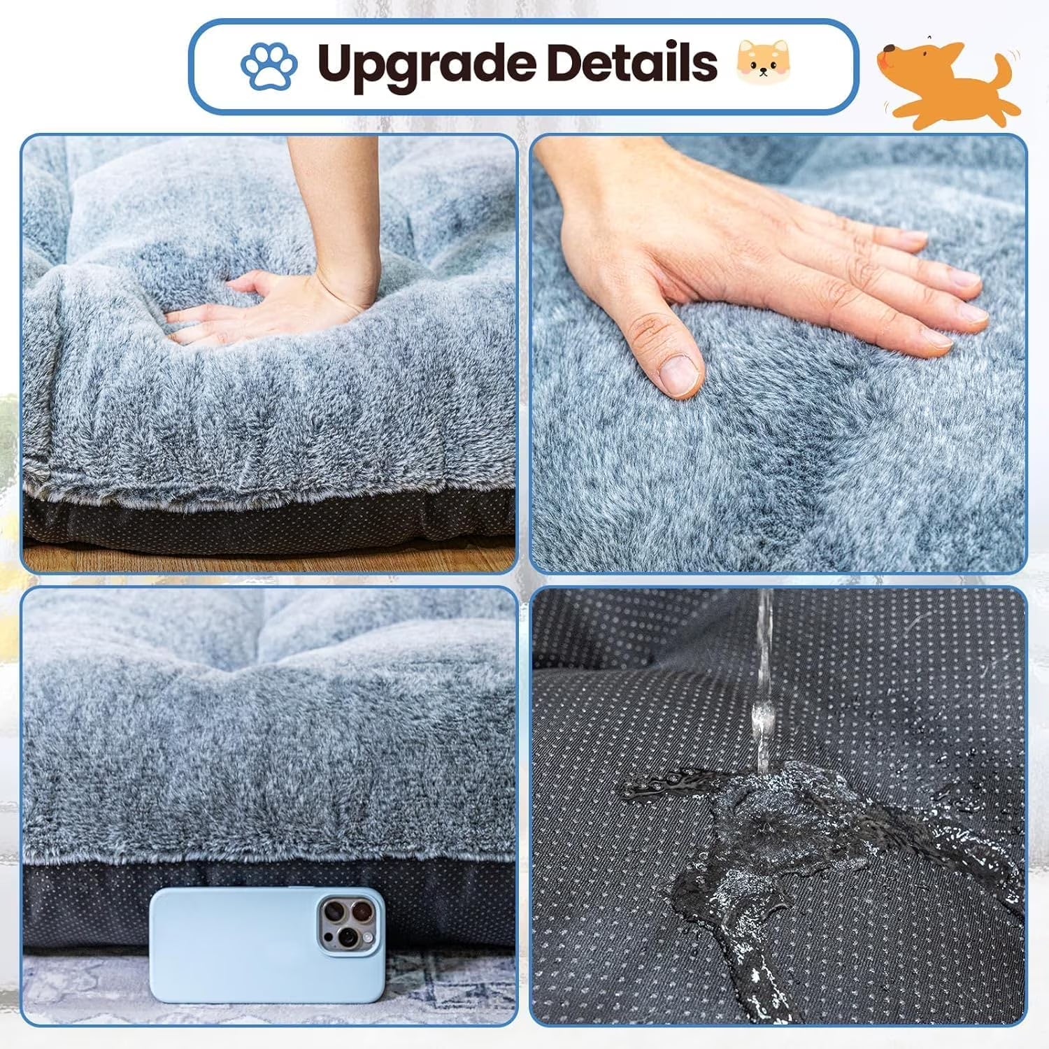 Washable Dog Bed for Medium Dogs Dog Crate Mat 36 Inch Comfy Fluffy Kennel Pad Anti-Slip for Dogs up to 72 Lbs, 36" X 26"