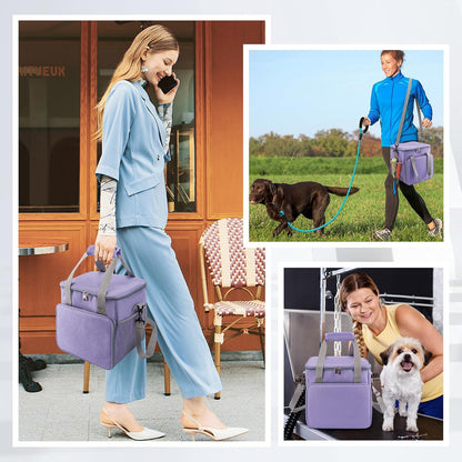 Pet Grooming Bag for Dog Grooming Supplies, Dog Tote Travel Bag for Pets Grooming Tools Kit Accessories - Light Purple