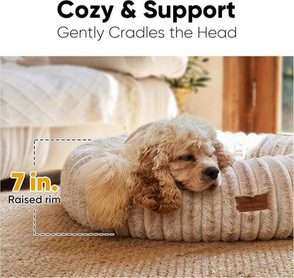 Small Dog Bed, Gradient Color Donut Dog Beds for Anxious Puppies, 25 Inches Calming Orthopedic Dog Beds, round Pet Beds with Washable Cover, Cute Cat Bed for Indoor Cats, Camel