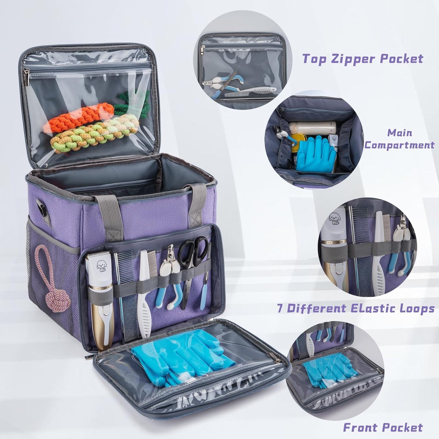 Pet Grooming Bag for Dog Grooming Supplies, Dog Tote Travel Bag for Pets Grooming Tools Kit Accessories - Light Purple