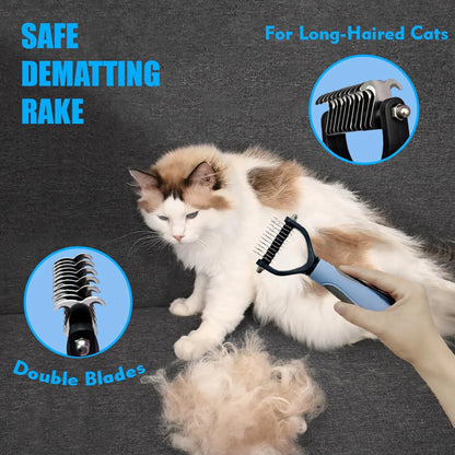 LJSXFI Pet Grooming Brush Kit, 7 Pcs for Shedding & Matted Fur, with Flea Comb and Dog Bath Brush, Cat Dog Brush Grooming Kits