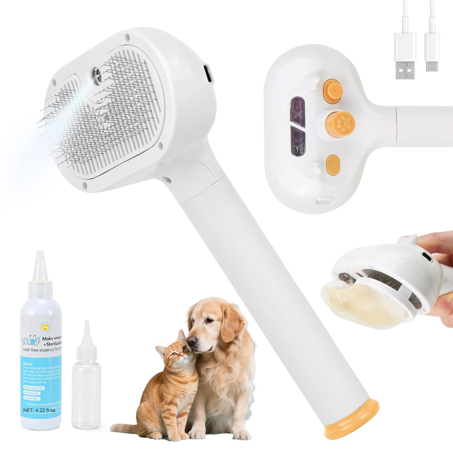 Self Cleaning Pet Steam Brush - Dog Brush for Shedding & Cat Brushes for Indoor Cats - Skin-Friendly | Anti-Static, Slicker Brush for Dogs & Cats - Hair Removal Tool