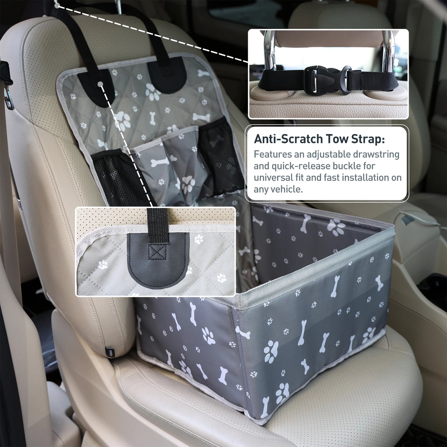 Portable Dog Car Booster Seat Carrier for Small Medium Dogs Safety Travel Pet Basket with Storage Front Seat Pet Carrier for Dog