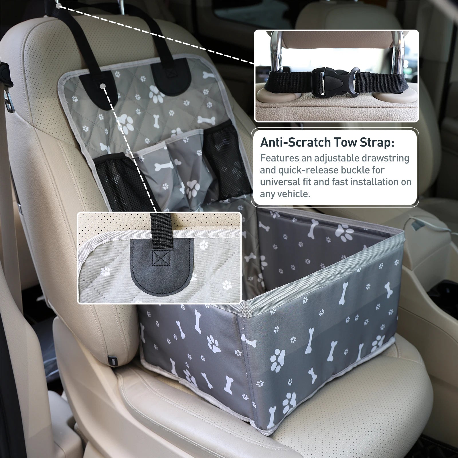 Portable Dog Car Booster Seat Carrier for Small Medium Dogs Safety Travel Pet Basket with Storage Front Seat Pet Carrier for Dog