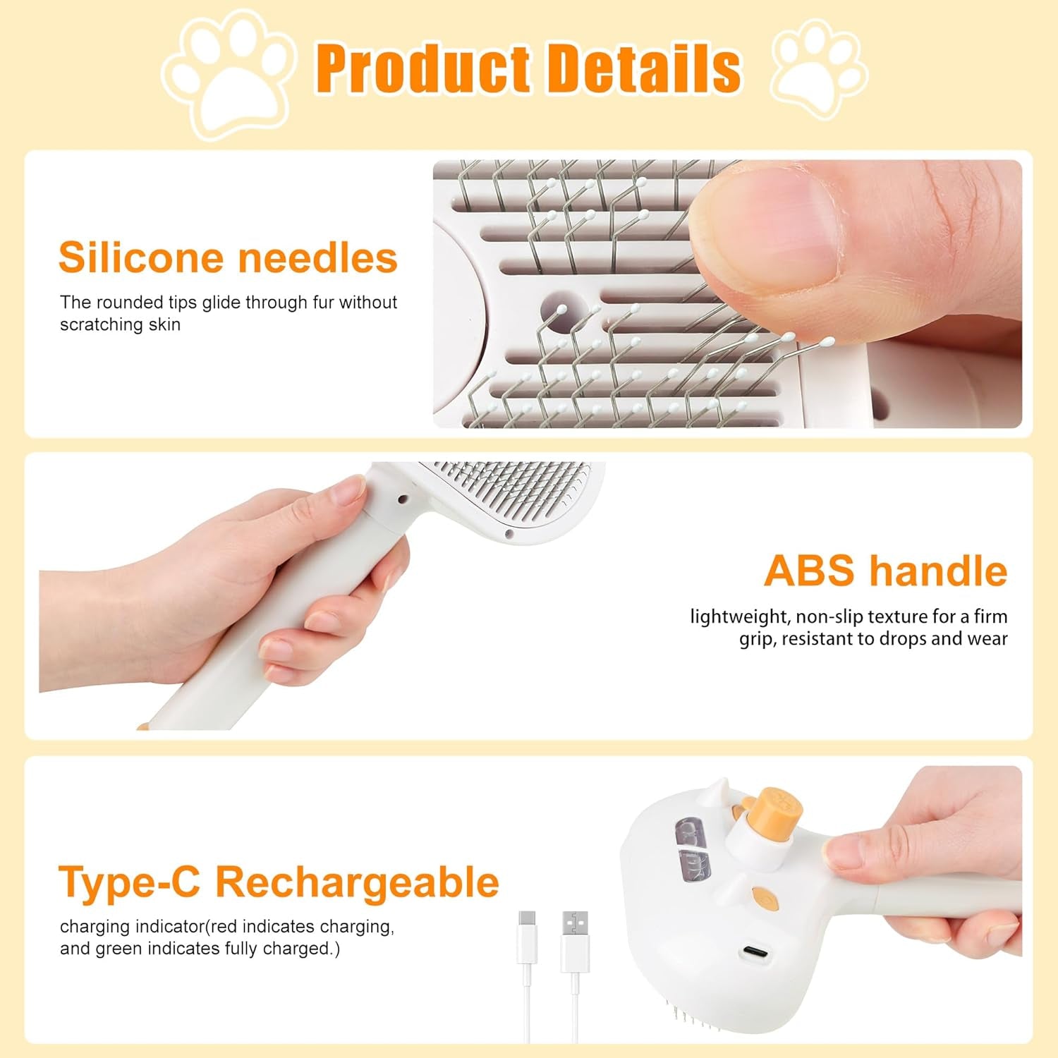 Self Cleaning Pet Steam Brush - Dog Brush for Shedding & Cat Brushes for Indoor Cats - Skin-Friendly | Anti-Static, Slicker Brush for Dogs & Cats - Hair Removal Tool
