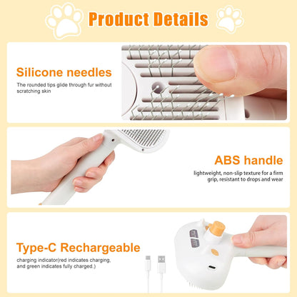 Self Cleaning Pet Steam Brush - Dog Brush for Shedding & Cat Brushes for Indoor Cats - Skin-Friendly | Anti-Static, Slicker Brush for Dogs & Cats - Hair Removal Tool