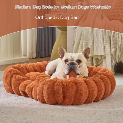 Luxury Dog Beds,Large Sized Dog Washable Furry Pet Beds,Comfort Rectangle Pet Sofa Couch with Ultra,Puppy Beds with Removable Zipper Cover,30X25X7.5Inches,Burnt Orange