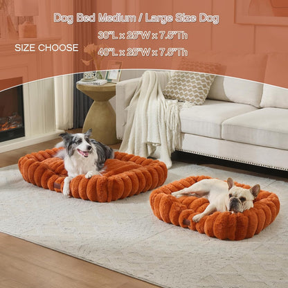 Luxury Dog Beds,Large Sized Dog Washable Furry Pet Beds,Comfort Rectangle Pet Sofa Couch with Ultra,Puppy Beds with Removable Zipper Cover,30X25X7.5Inches,Burnt Orange