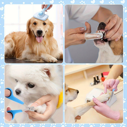 LJSXFI Pet Grooming Brush Kit, 7 Pcs for Shedding & Matted Fur, with Flea Comb and Dog Bath Brush, Cat Dog Brush Grooming Kits