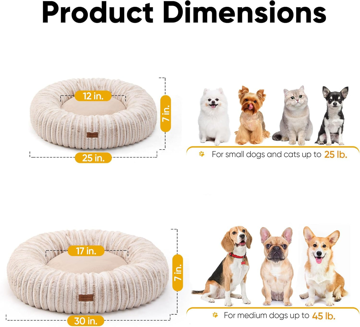 Small Dog Bed, Gradient Color Donut Dog Beds for Anxious Puppies, 25 Inches Calming Orthopedic Dog Beds, round Pet Beds with Washable Cover, Cute Cat Bed for Indoor Cats, Camel
