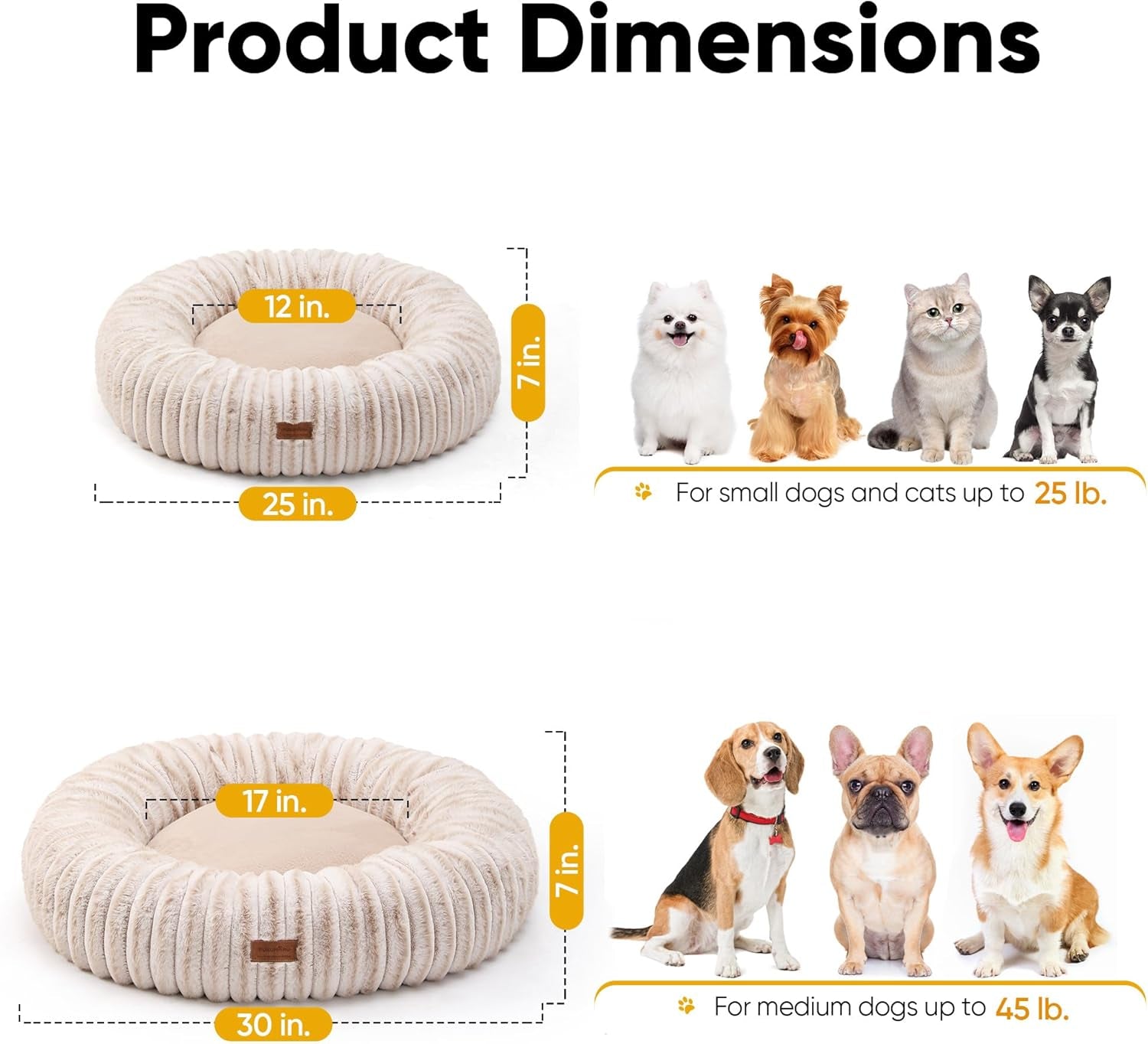 Small Dog Bed, Gradient Color Donut Dog Beds for Anxious Puppies, 25 Inches Calming Orthopedic Dog Beds, round Pet Beds with Washable Cover, Cute Cat Bed for Indoor Cats, Camel