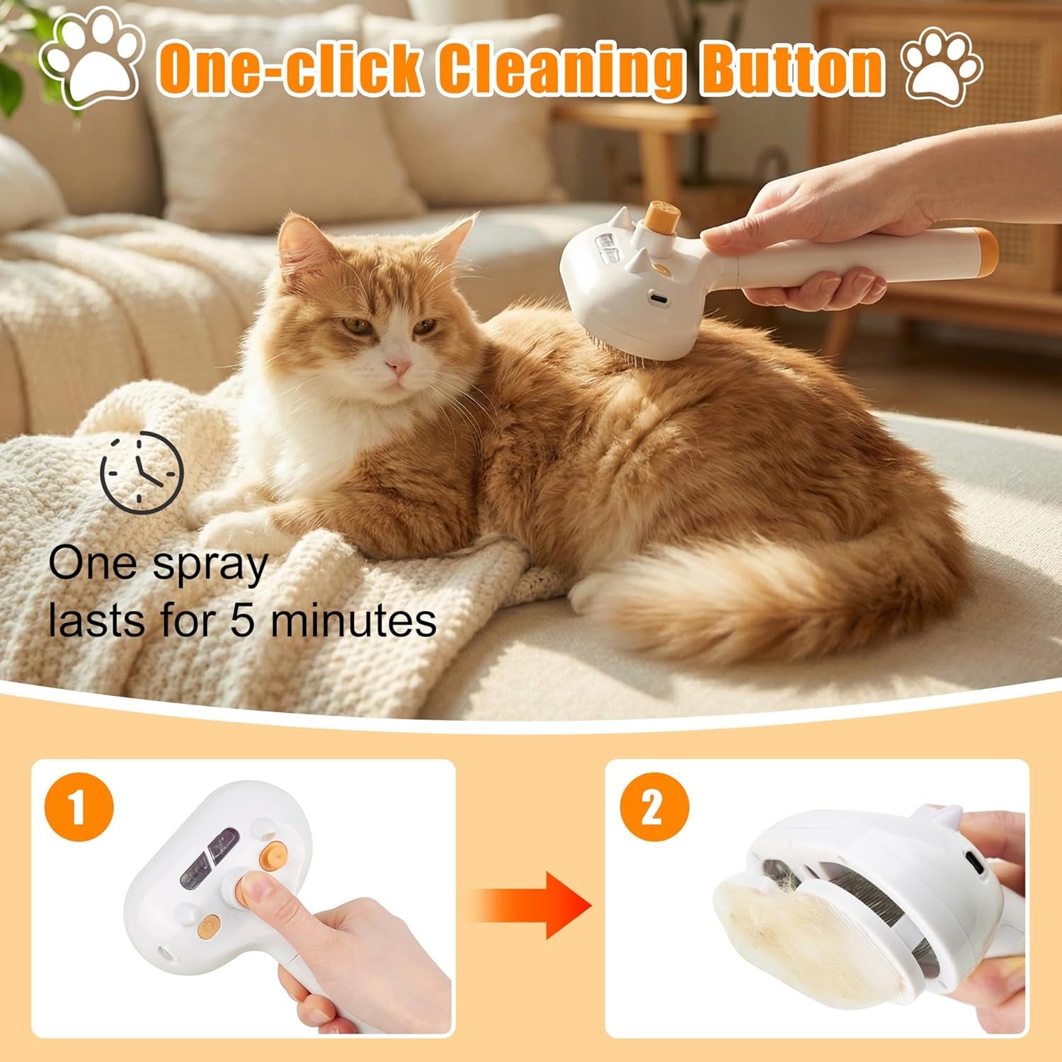 Self Cleaning Pet Steam Brush - Dog Brush for Shedding & Cat Brushes for Indoor Cats - Skin-Friendly | Anti-Static, Slicker Brush for Dogs & Cats - Hair Removal Tool