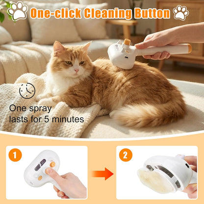 Self Cleaning Pet Steam Brush - Dog Brush for Shedding & Cat Brushes for Indoor Cats - Skin-Friendly | Anti-Static, Slicker Brush for Dogs & Cats - Hair Removal Tool