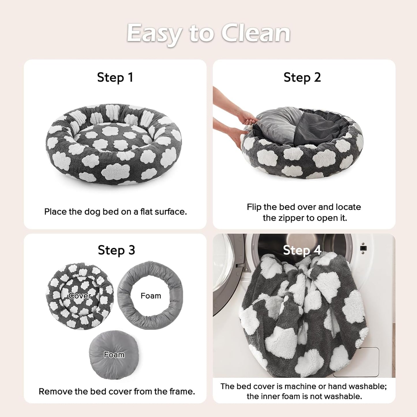 Donut Dog Bed Medium Size, Cute round Calming Pet Bed with Removable Washable Cover, Orthopedic Cat Puppy Bed with Jacquard Shaggy Plush & Non Skid Bottom