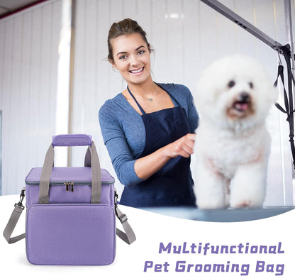Pet Grooming Bag for Dog Grooming Supplies, Dog Tote Travel Bag for Pets Grooming Tools Kit Accessories - Light Purple