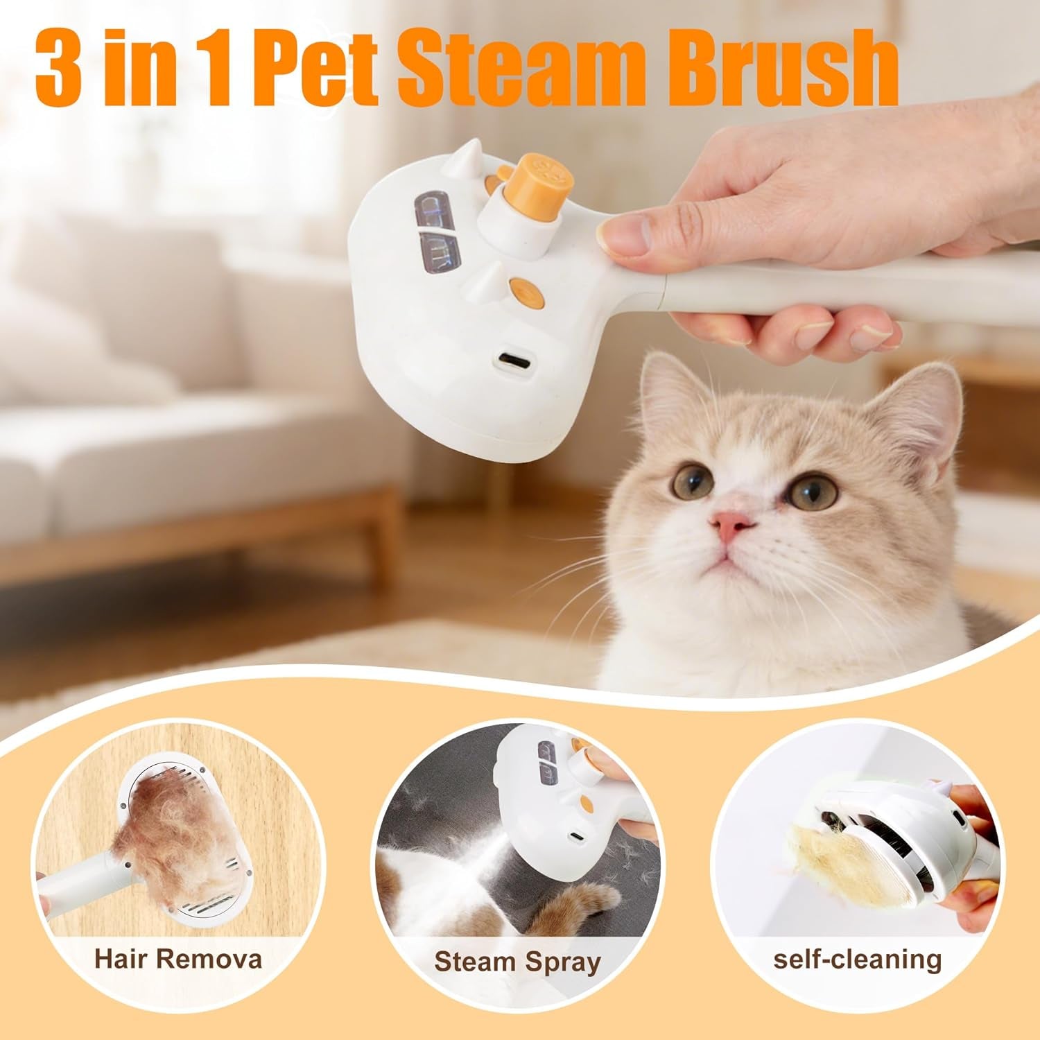 Self Cleaning Pet Steam Brush - Dog Brush for Shedding & Cat Brushes for Indoor Cats - Skin-Friendly | Anti-Static, Slicker Brush for Dogs & Cats - Hair Removal Tool