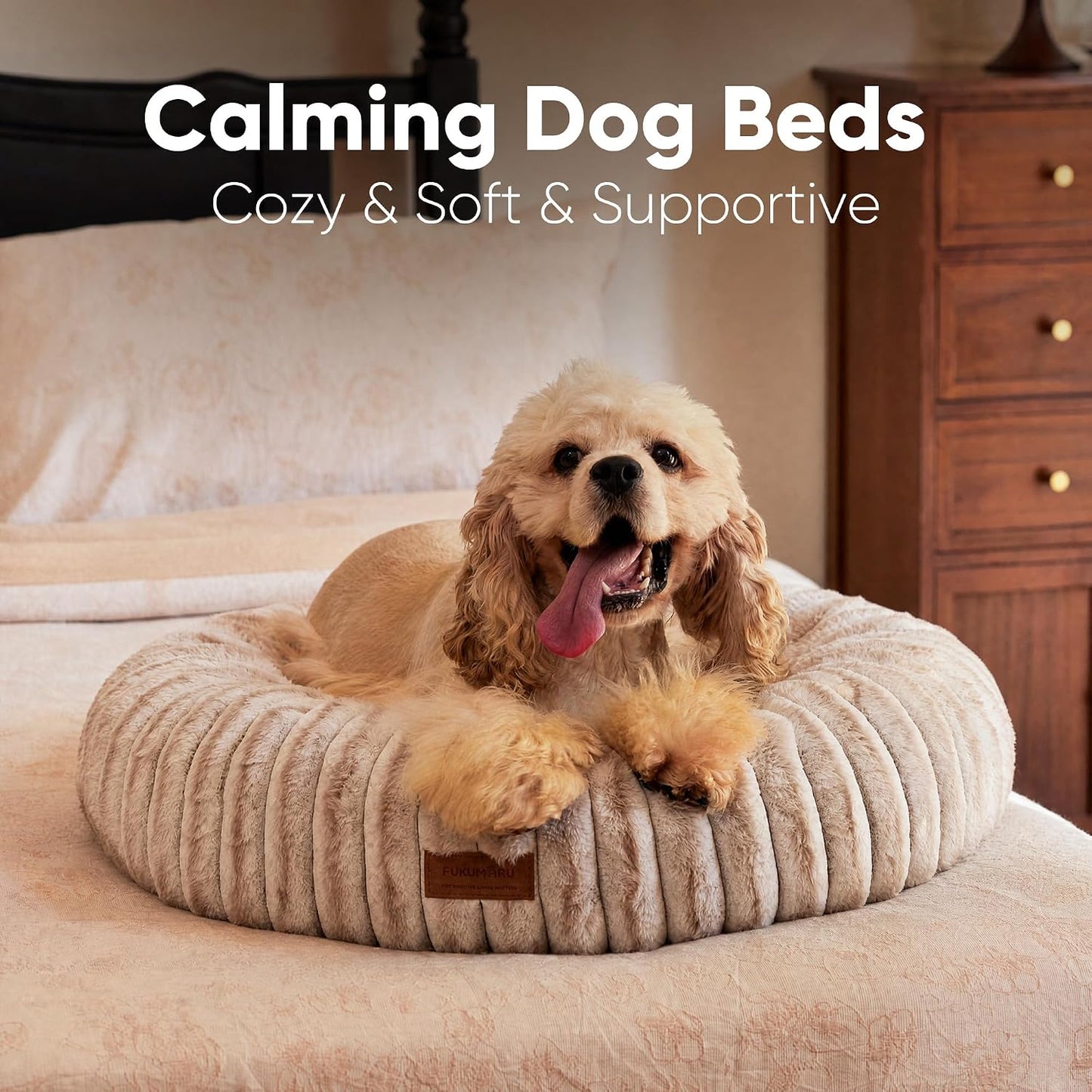 Small Dog Bed, Gradient Color Donut Dog Beds for Anxious Puppies, 25 Inches Calming Orthopedic Dog Beds, round Pet Beds with Washable Cover, Cute Cat Bed for Indoor Cats, Camel