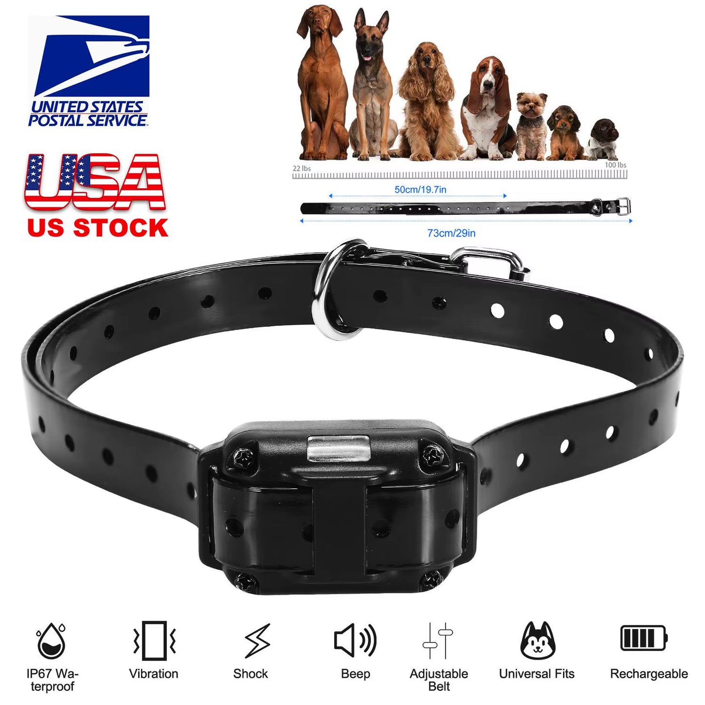Rechargeable Remote Control IP67 Waterproof Dog Training Collar Receiver Adjustable Belt Accessories for Pet Training